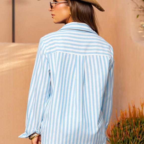 NWT x JJD By the Shore Striped Shirt Striped Blue and White Button-Up Shirt - Picture 3 of 15